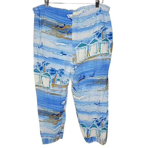 Jam's World‎ Medium Coastal Print Blue Drawstring Cropped Pants Women's M - Picture 1 of 6